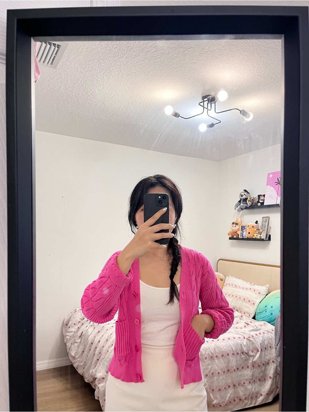 Bright Pink Cable Knit Cardigan